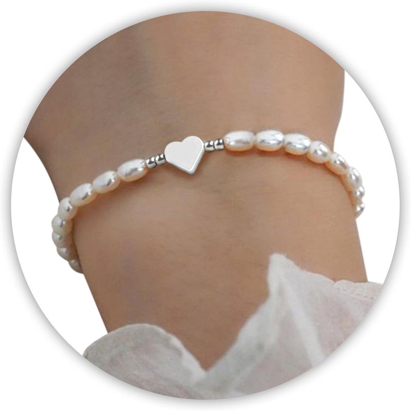 DAYANEY Pearl Bracelets for Women, Gold Bracelet Silver Pearl Jewelry as Valentines Gifts for Girls, Dainty Daisy and Heart Braclets Cute Floral Prom Jewelry for Bridesmaid Brazaletes Para Mujer - Image 1